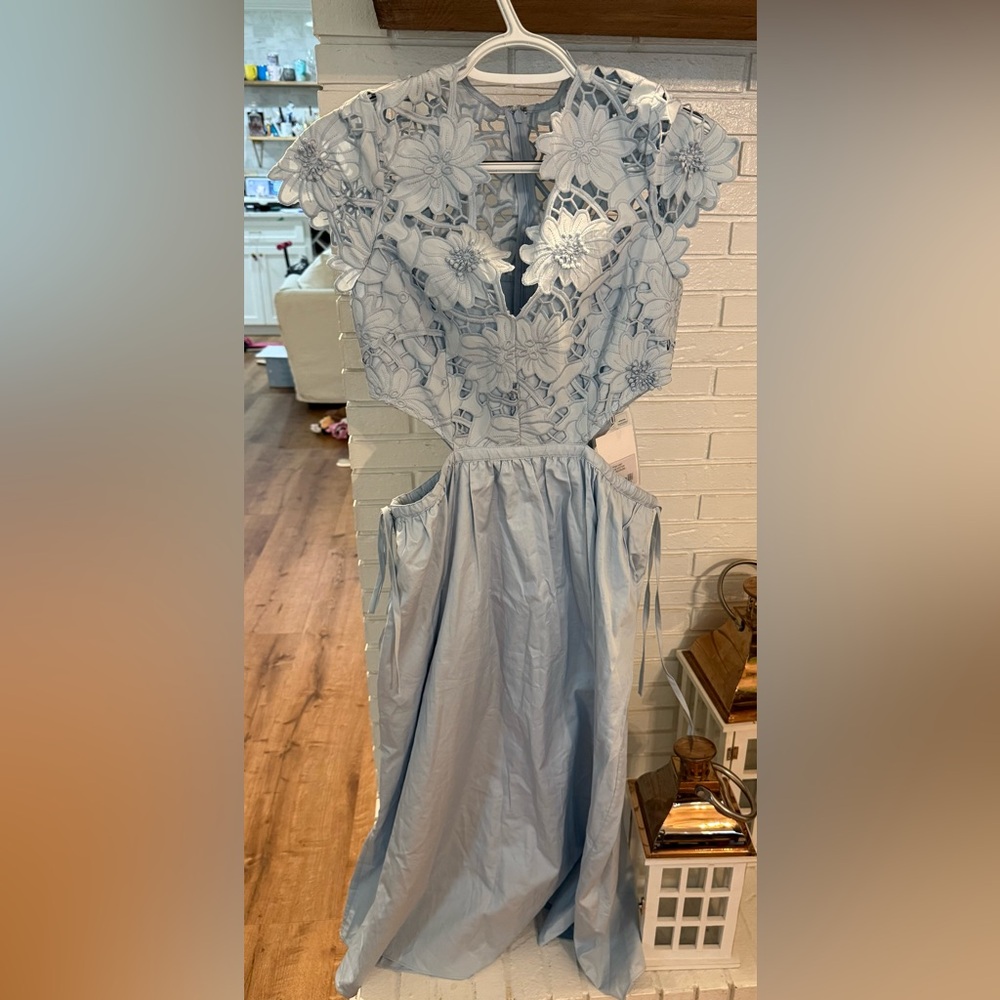 Self-Portrait Sky Blue Lace Midi Dress